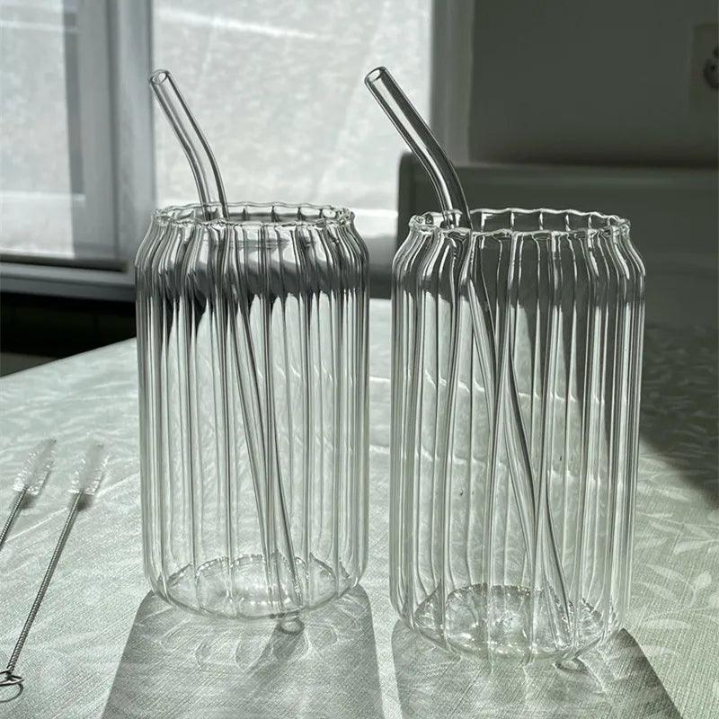 400/500ml Transparent Drinking Utensil Coffee Glass Cup with Straws Wine Milk Beer Cola Juice Cold Drinkware Handmade Can - allin1packaging