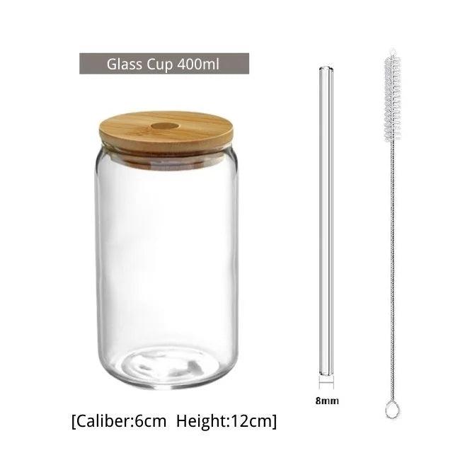 400/500ml Transparent Drinking Utensil Coffee Glass Cup with Straws Wine Milk Beer Cola Juice Cold Drinkware Handmade Can - allin1packaging