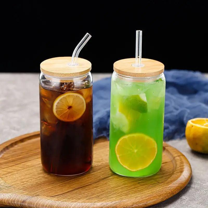 400/500ml Transparent Drinking Utensil Coffee Glass Cup with Straws Wine Milk Beer Cola Juice Cold Drinkware Handmade Can - allin1packaging